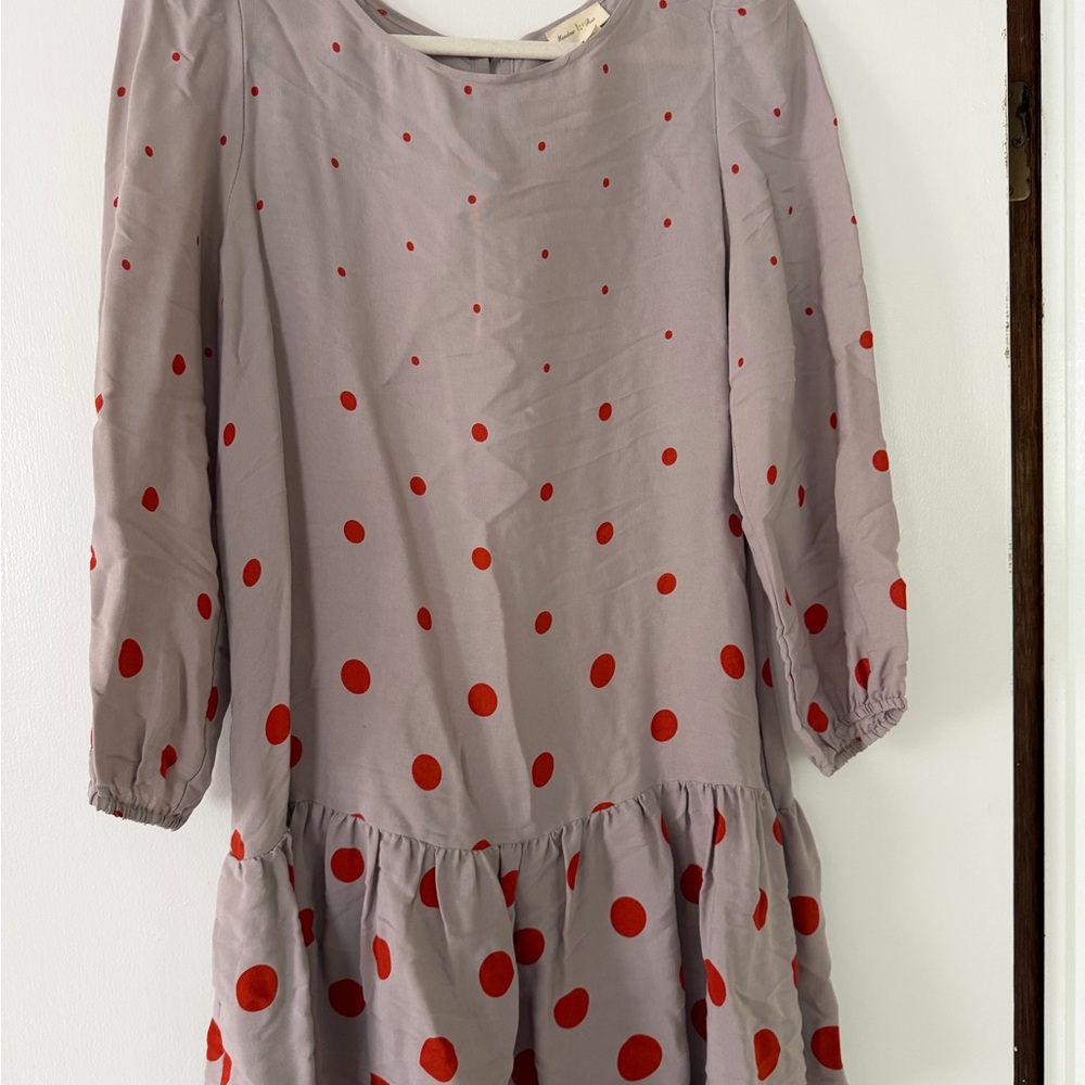 Meadow Rue Gray and Red Polka Dot Long Sleeve Dress for Anthropologie